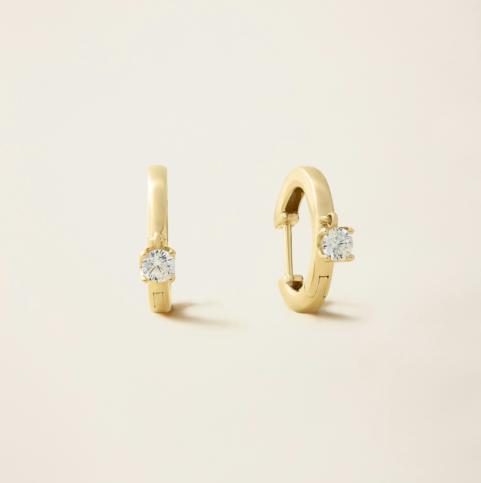 14k Solid Gold Diamond Drop Huggie Earrings