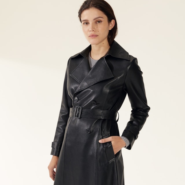Margot Lambskin Leather Trench Coat