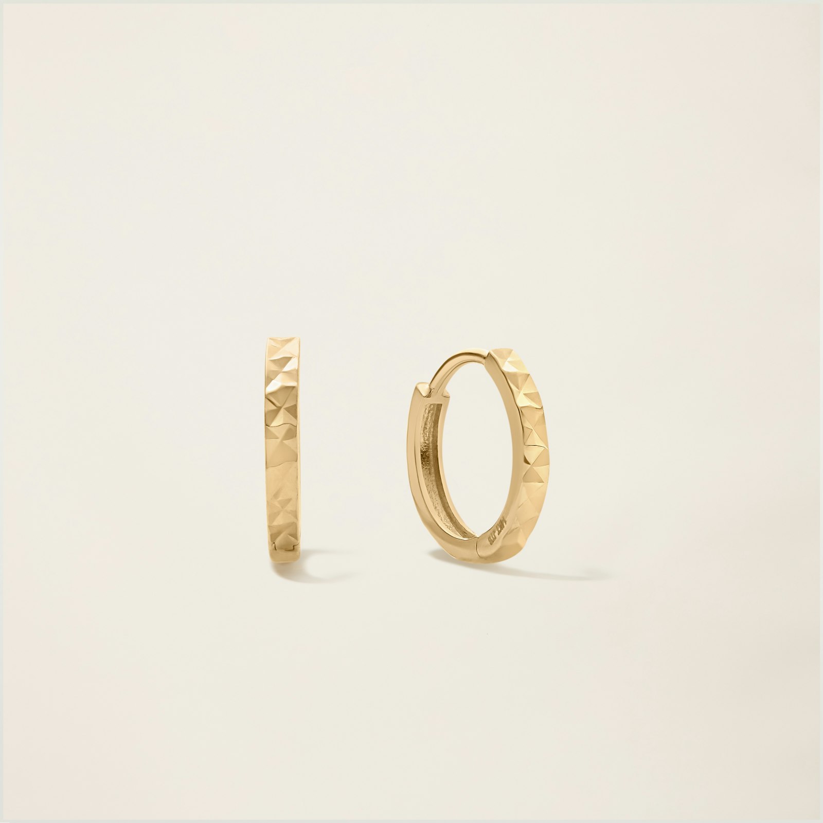 14k Solid Gold Faceted Huggie Earrings