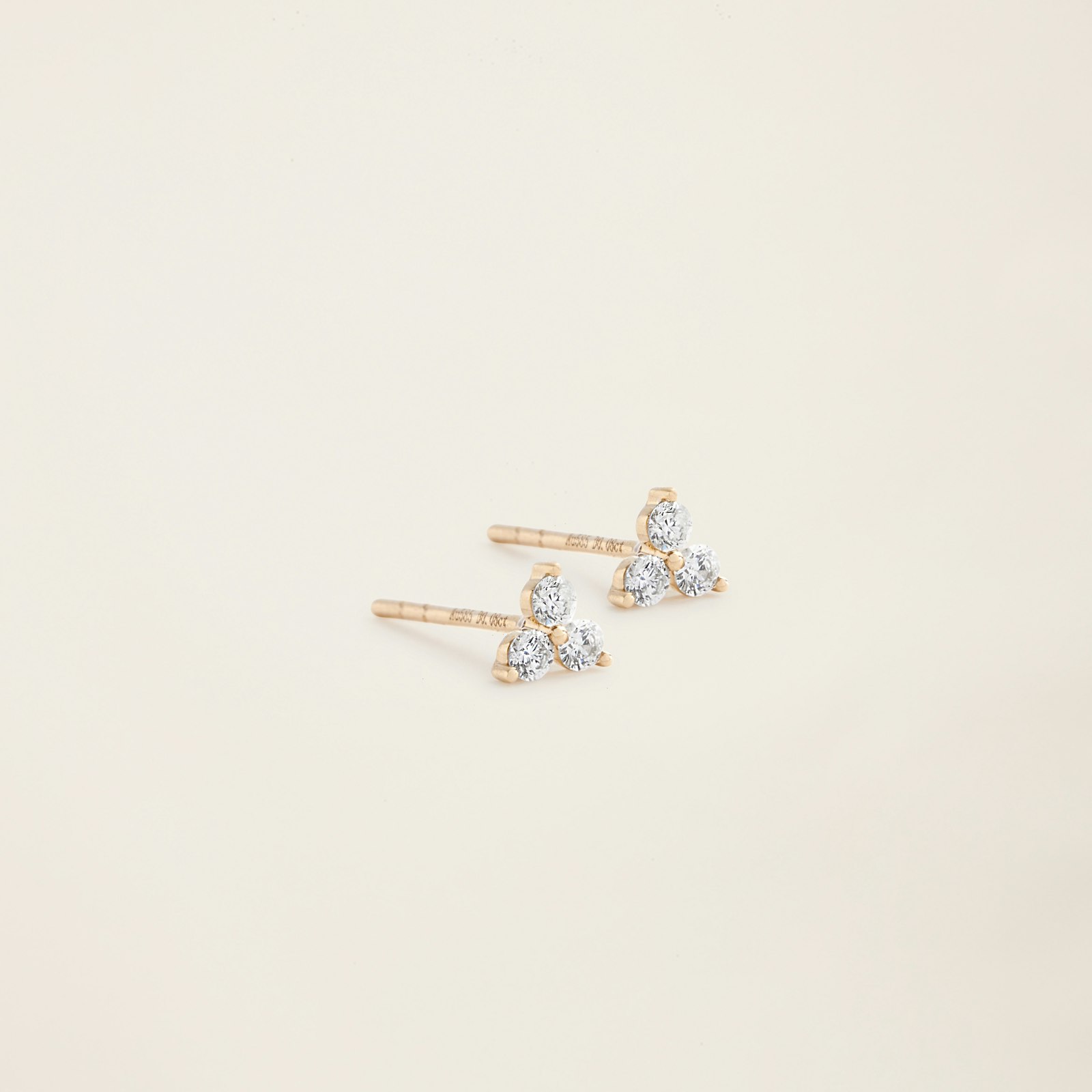 14k Solid Gold Natural Diamond Trio Stud Earrings