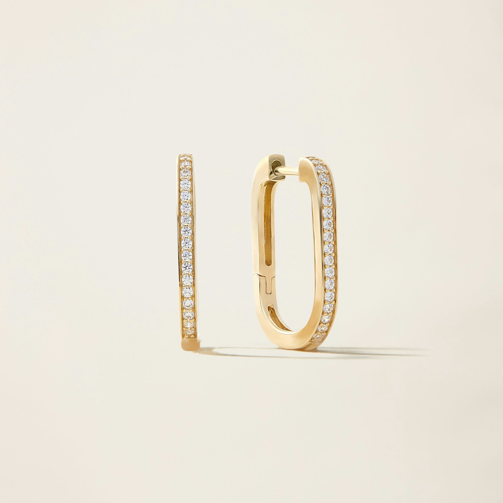 14k Solid Gold Diamond Paperclip Earrings