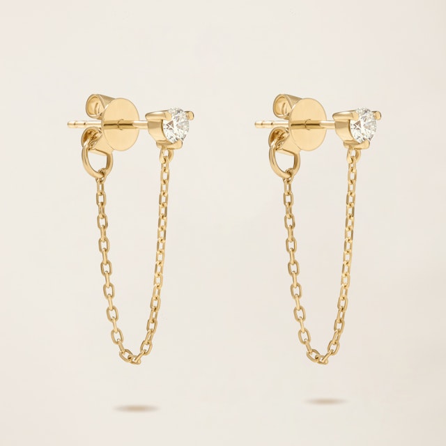 14k Solid Gold Diamond Drop Chain Earrings