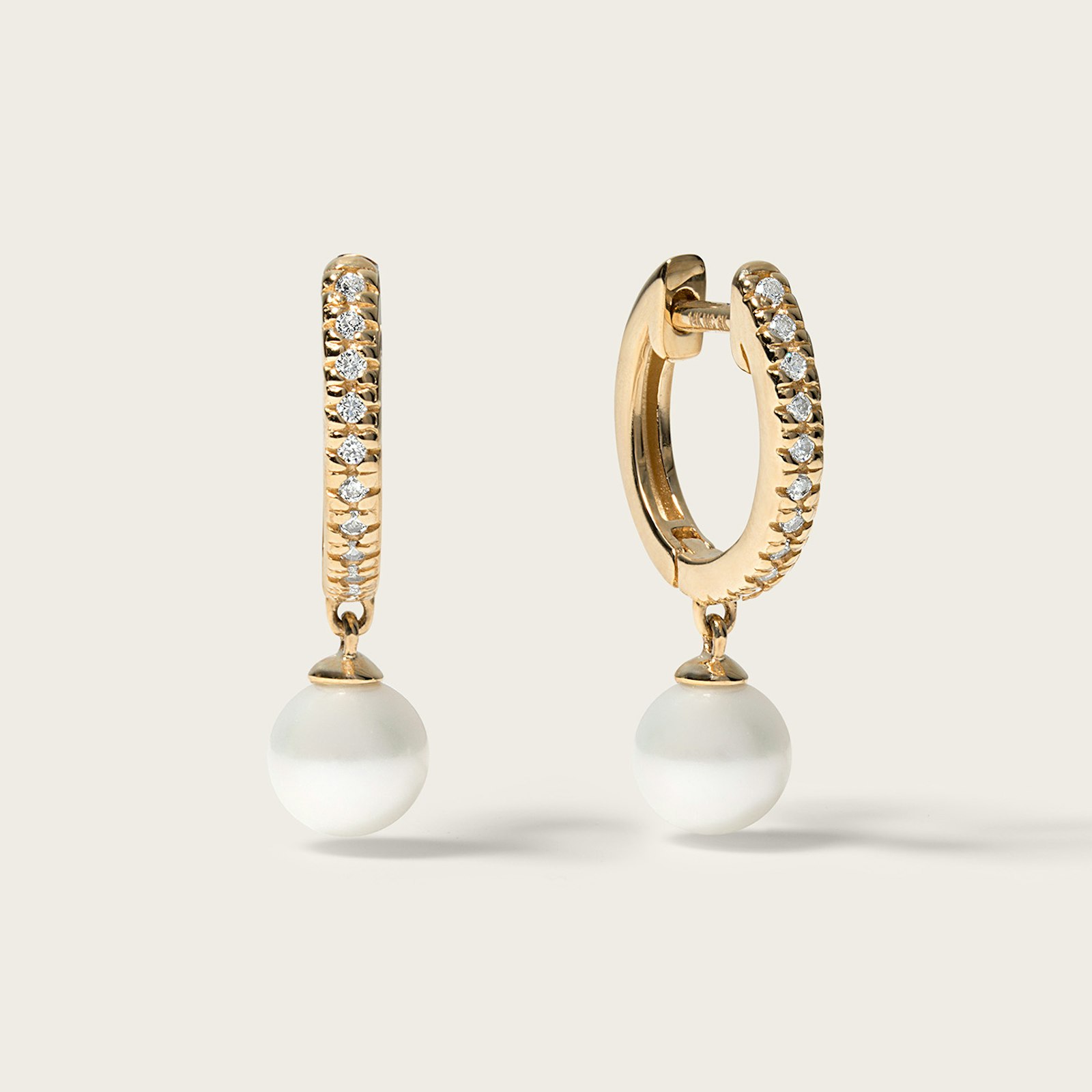 14k Solid Gold Diamond & Cultured Pearl Drop Earrings