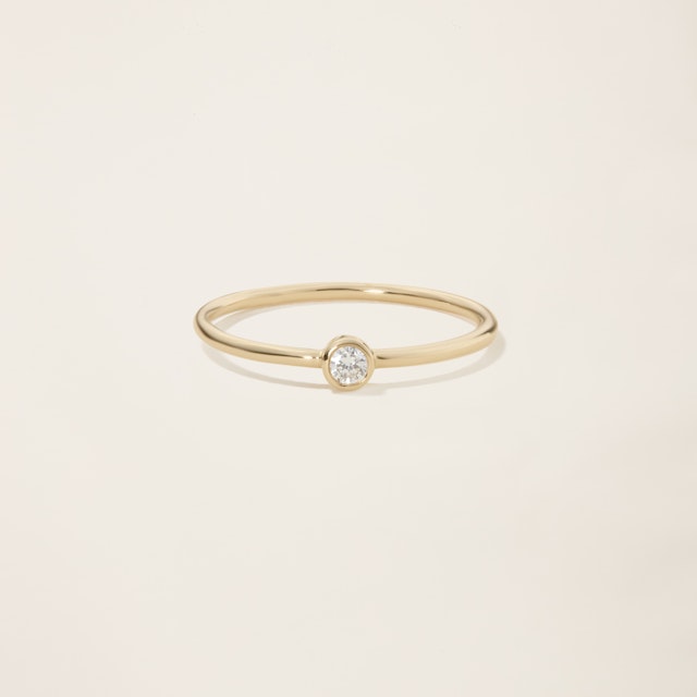 14k Solid Gold Diamond Solitaire Bezel Ring
