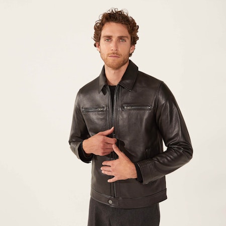 Santino Collared Zip Lambskin Leather Jacket