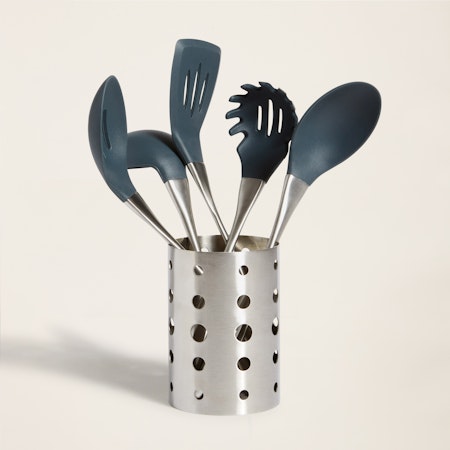 Silicone & Steel Utensil Set / Steel & Slate Silicone - Italic