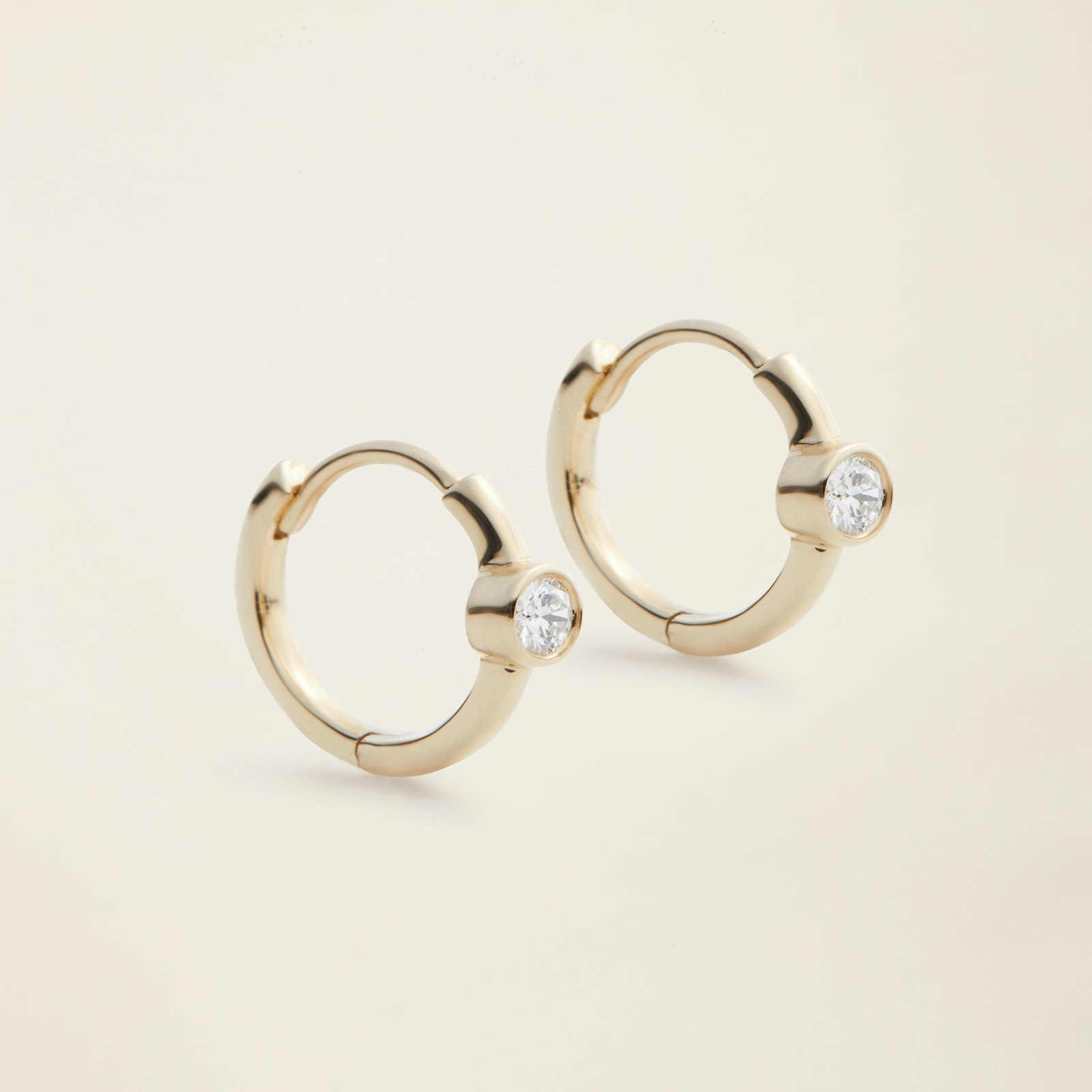 14k Solid Gold Diamond Solitaire Hoop Earrings