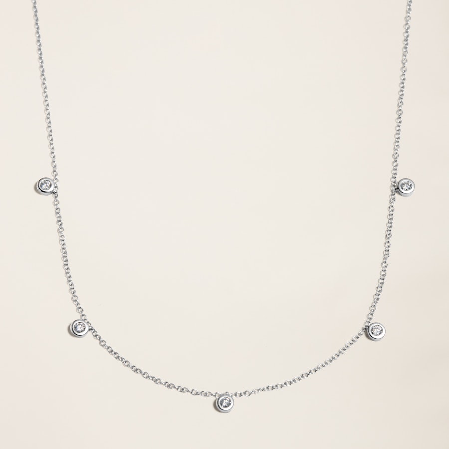 14K Solid Gold Diamond Five-Stone Necklace