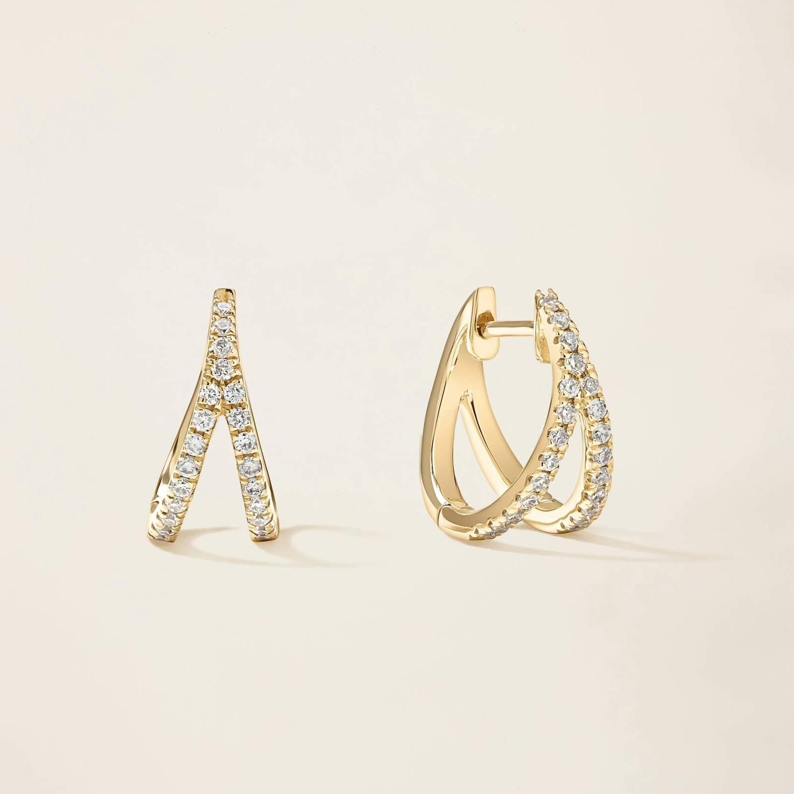 14k Solid Gold Diamond Interlocking Huggie Earrings