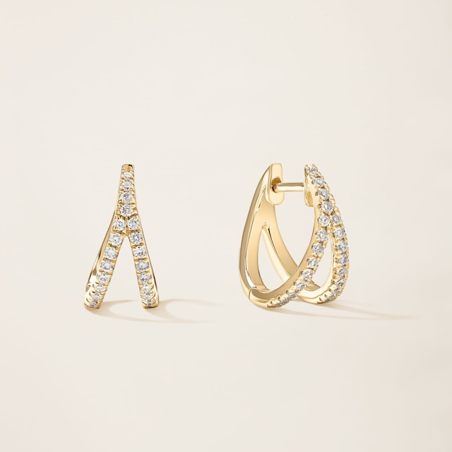 14k Solid Gold Diamond Interlocking Huggie Earrings