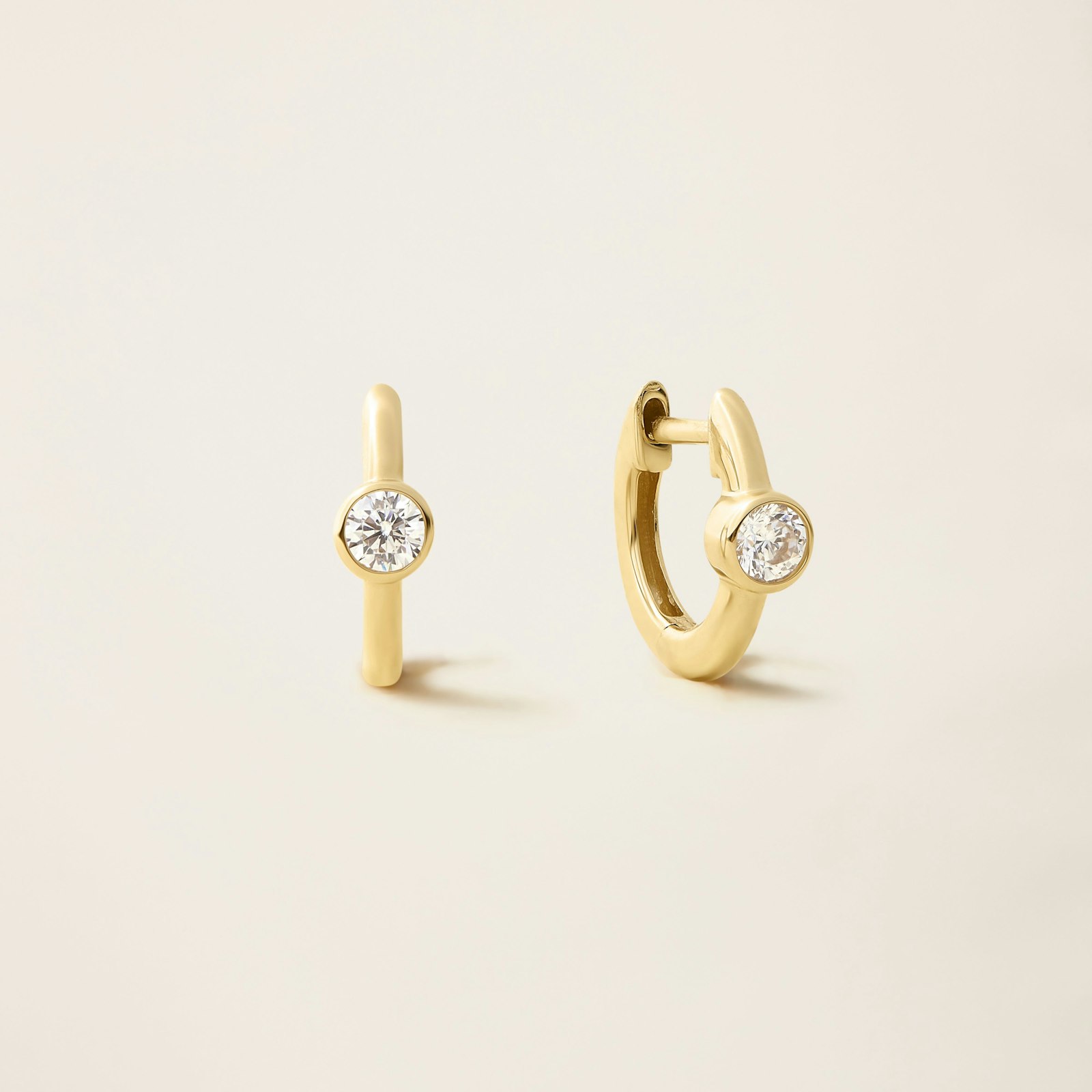 14k Solid Gold Diamond Solitaire Hoop Earrings 