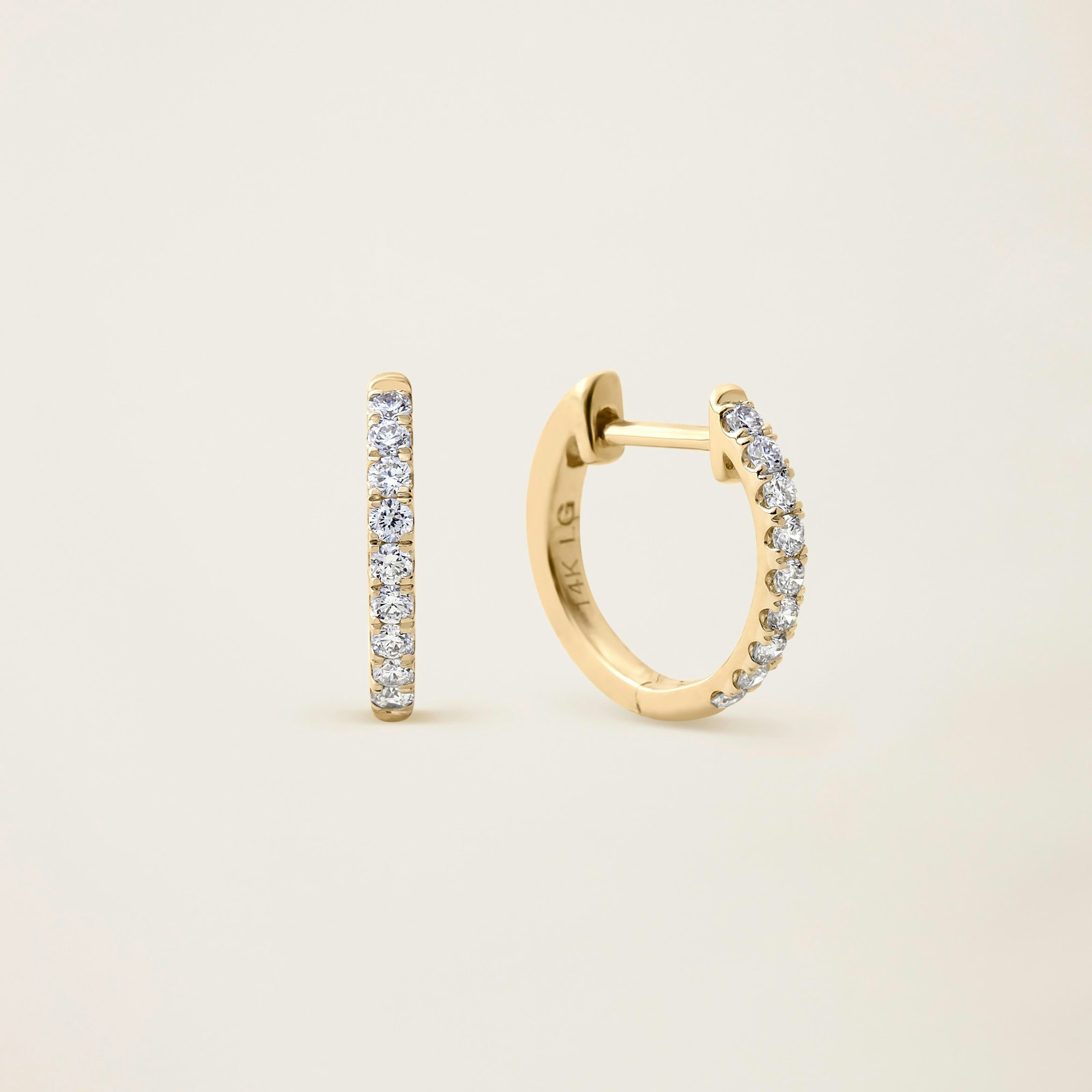 14k Solid Gold Diamond Half Pavé Huggie Earrings