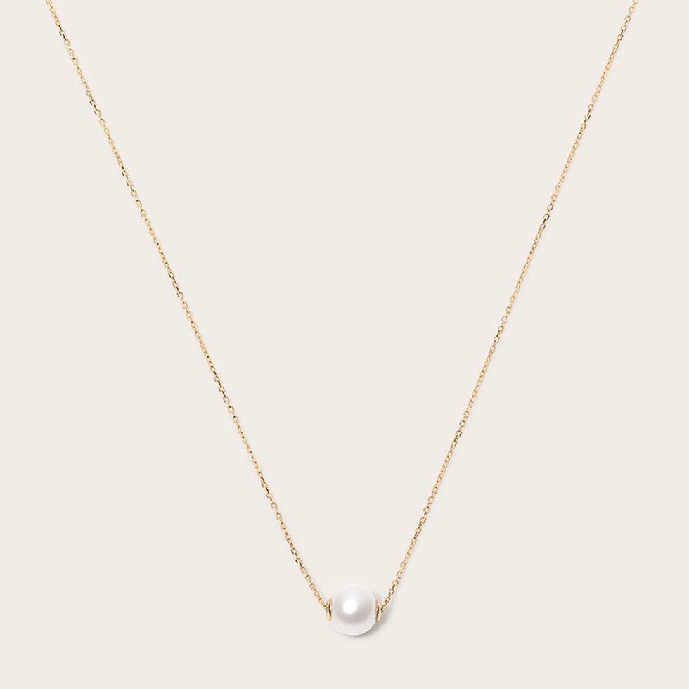 14k Solid Gold Cultured Pearl Solitaire Necklace