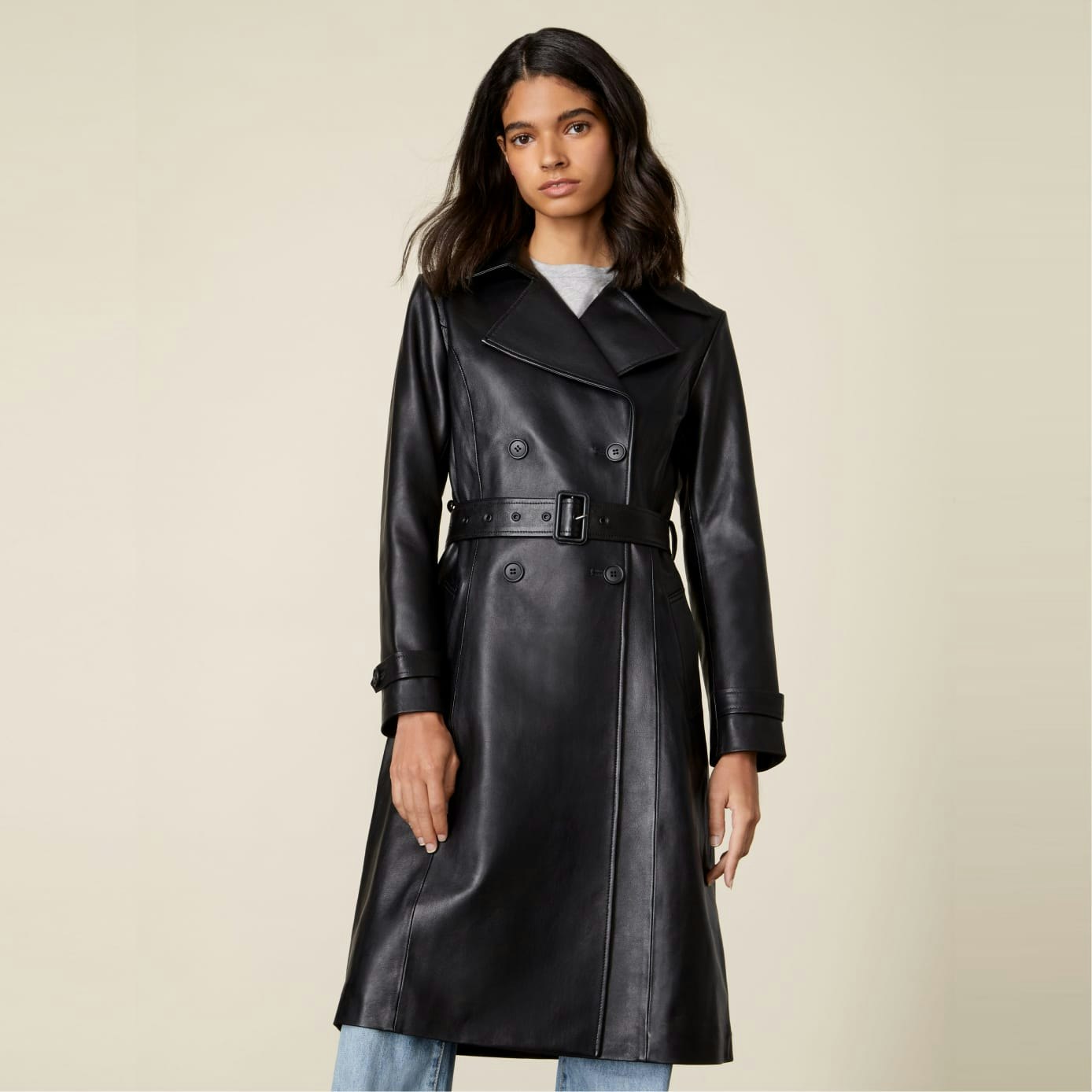 Margot Lambskin Leather Trench Coat