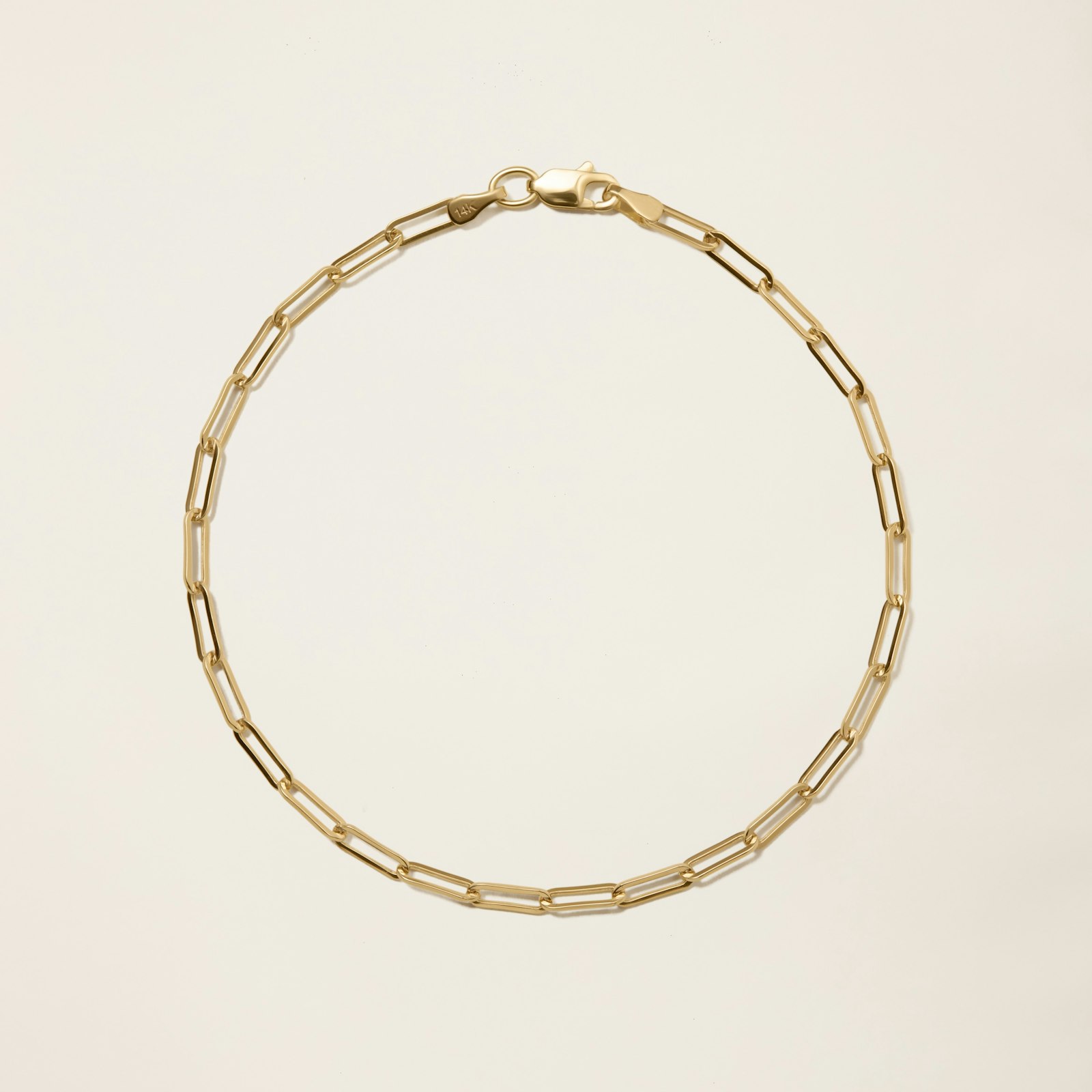 14k Solid Gold Paperclip Chain Bracelet