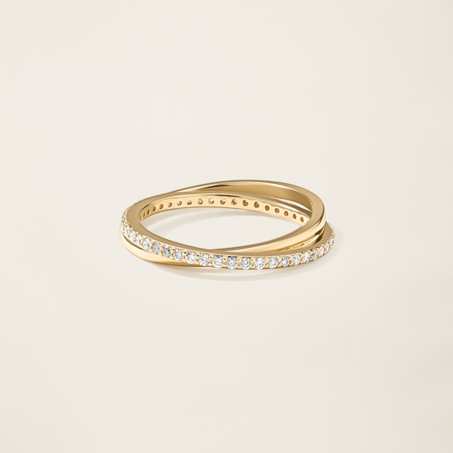 14k Solid Gold Diamond Interlocking Ring
